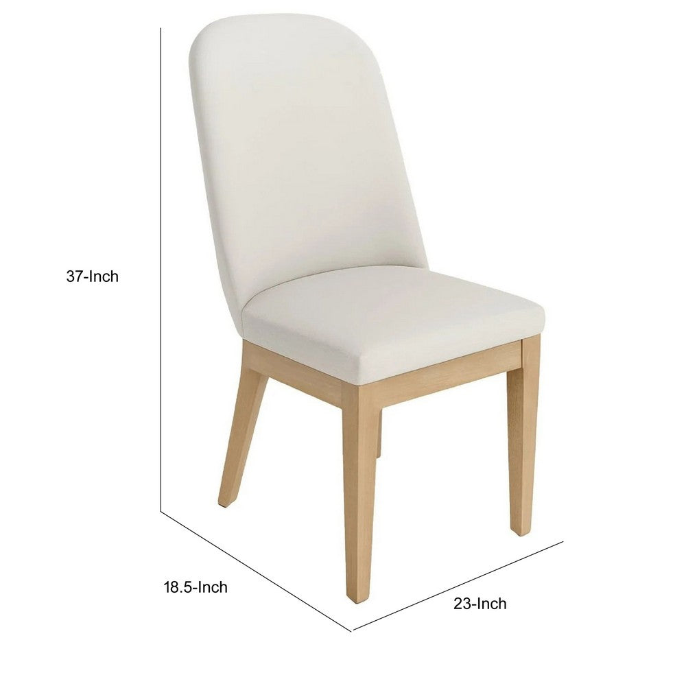 Abil Side Chair Set of 2 | Curved Back | Ivory Polyester | Natural Brown