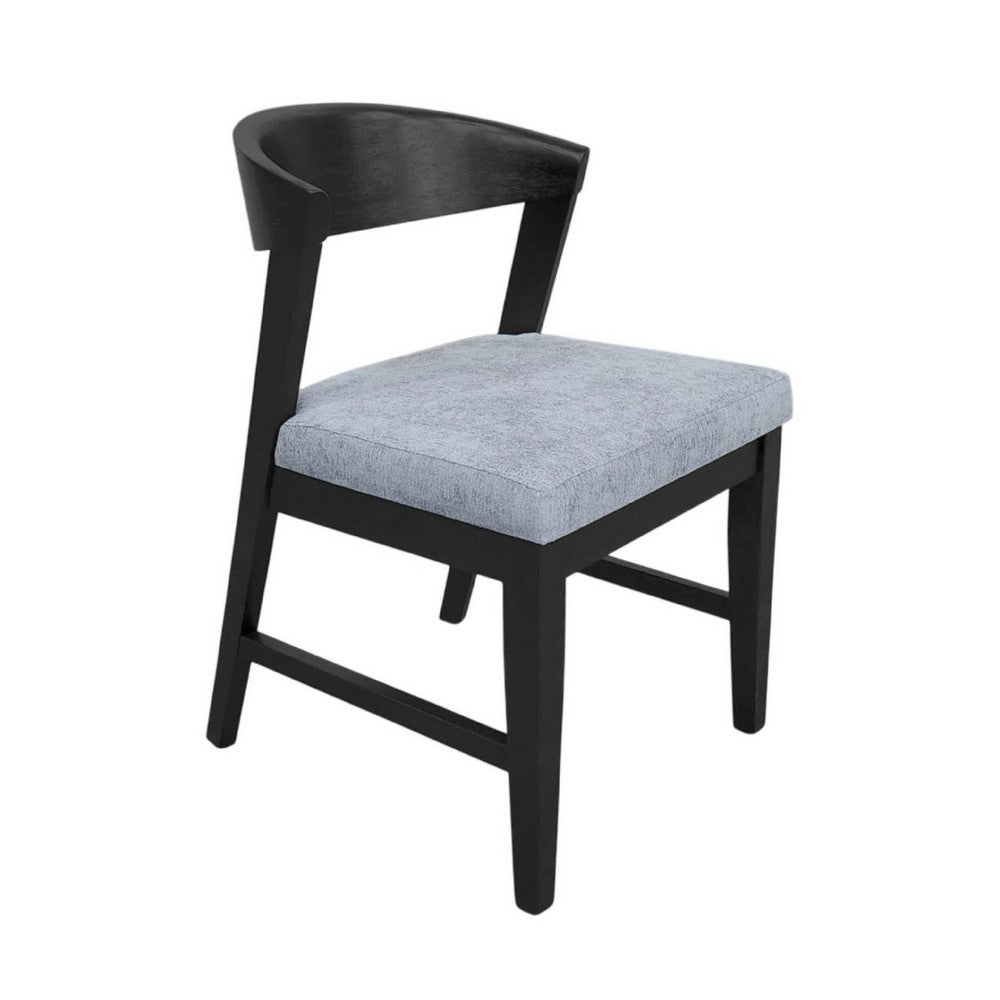 Vecy Side Chair Set of 2 | Gray Fabric Seat | Curved Back | Vintage Black