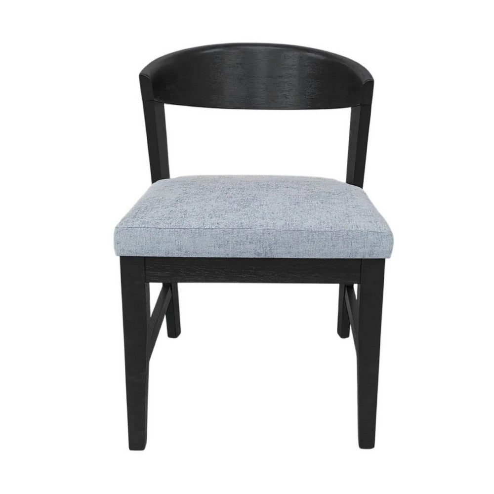 Vecy Side Chair Set of 2 | Gray Fabric Seat | Curved Back | Vintage Black
