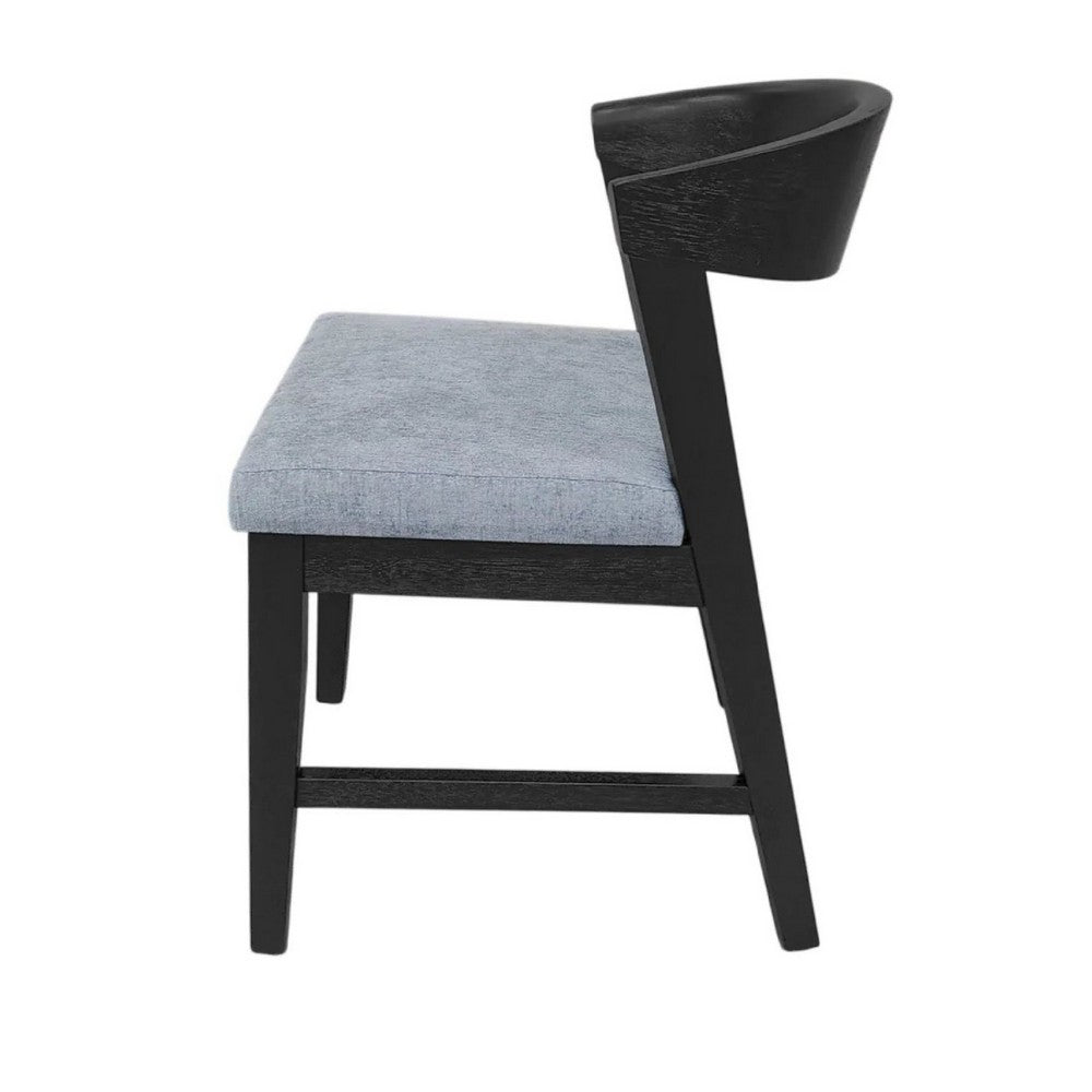 Vecy Side Chair Set of 2 | Gray Fabric Seat | Curved Back | Vintage Black