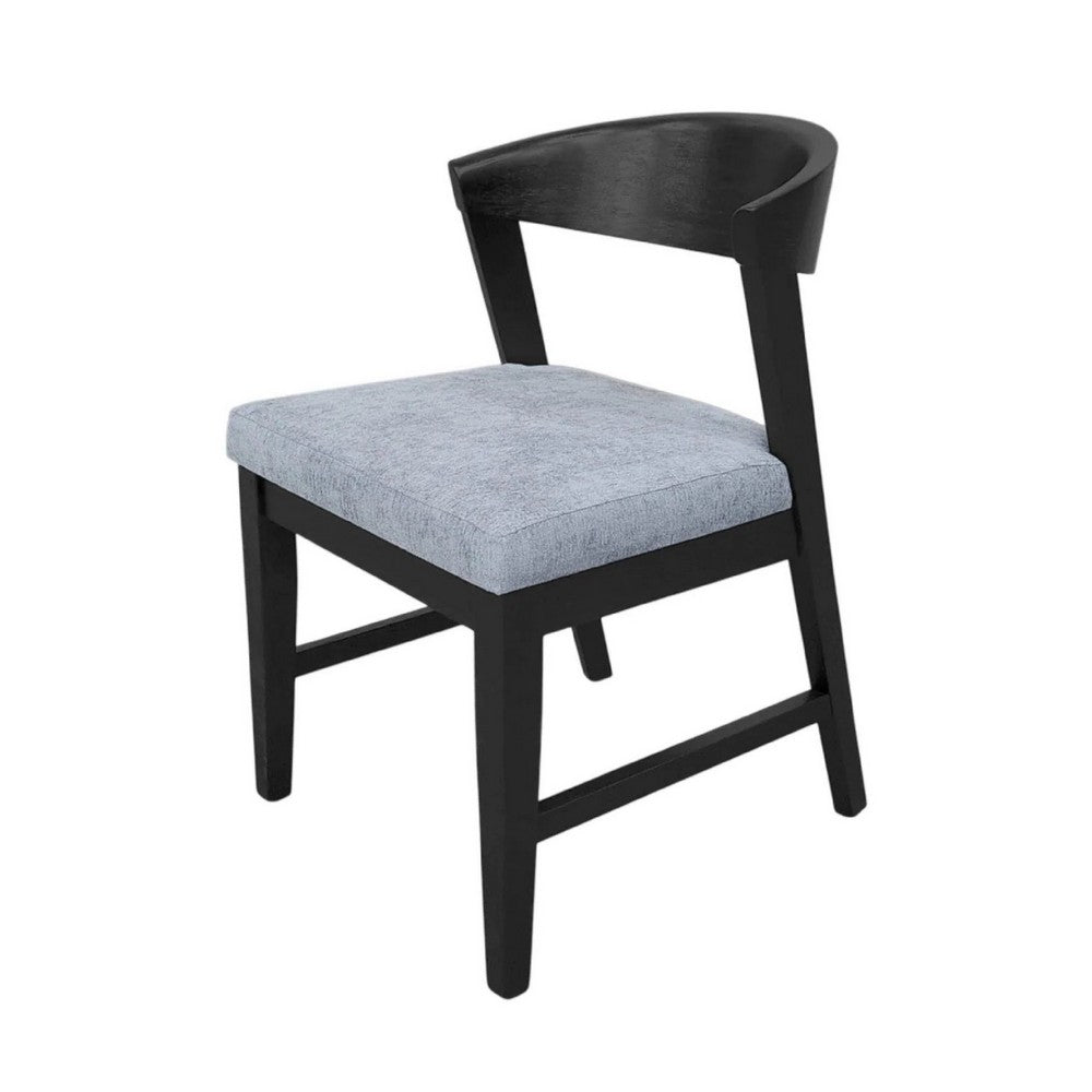 Vecy Side Chair Set of 2 | Gray Fabric Seat | Curved Back | Vintage Black