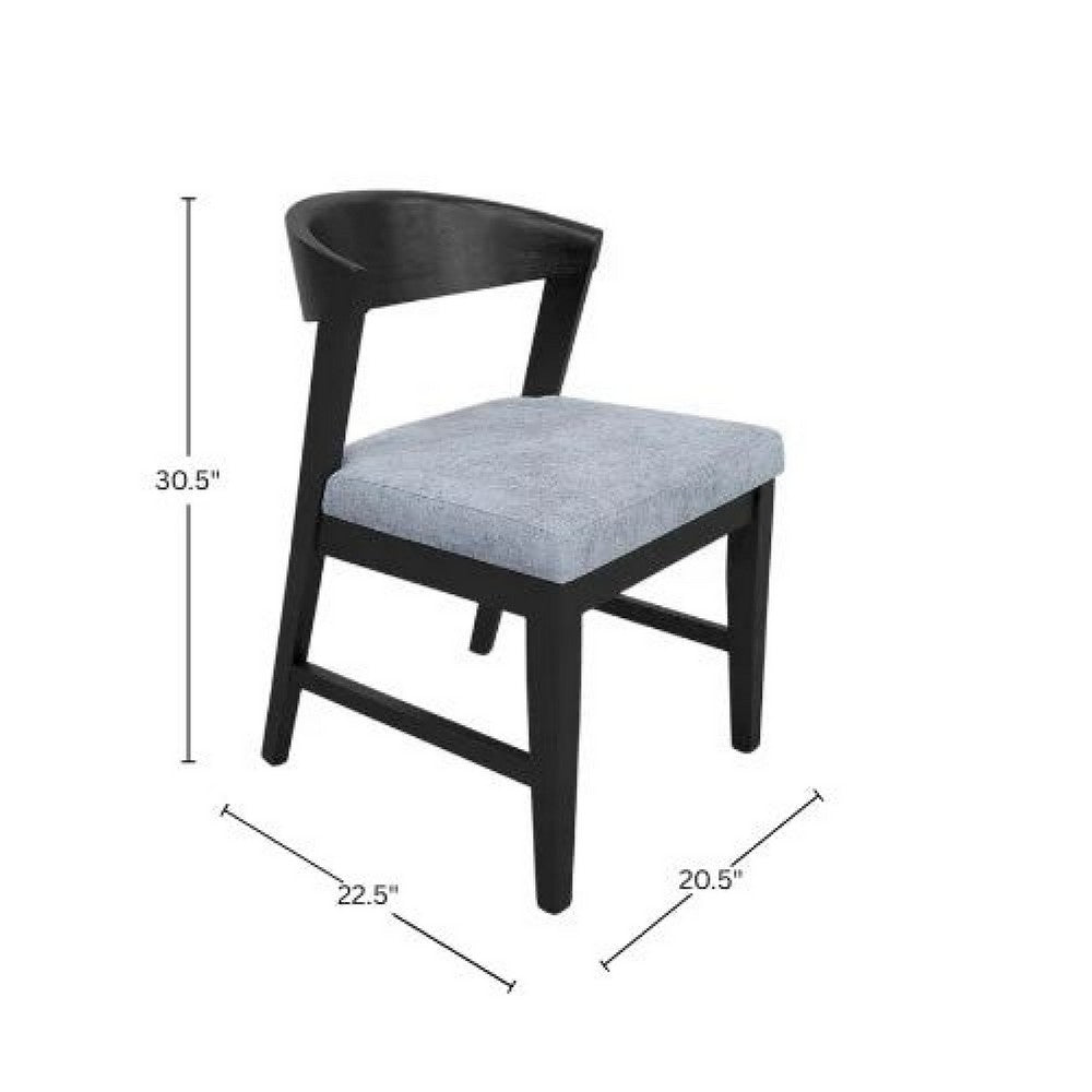 Vecy Side Chair Set of 2 | Gray Fabric Seat | Curved Back | Vintage Black