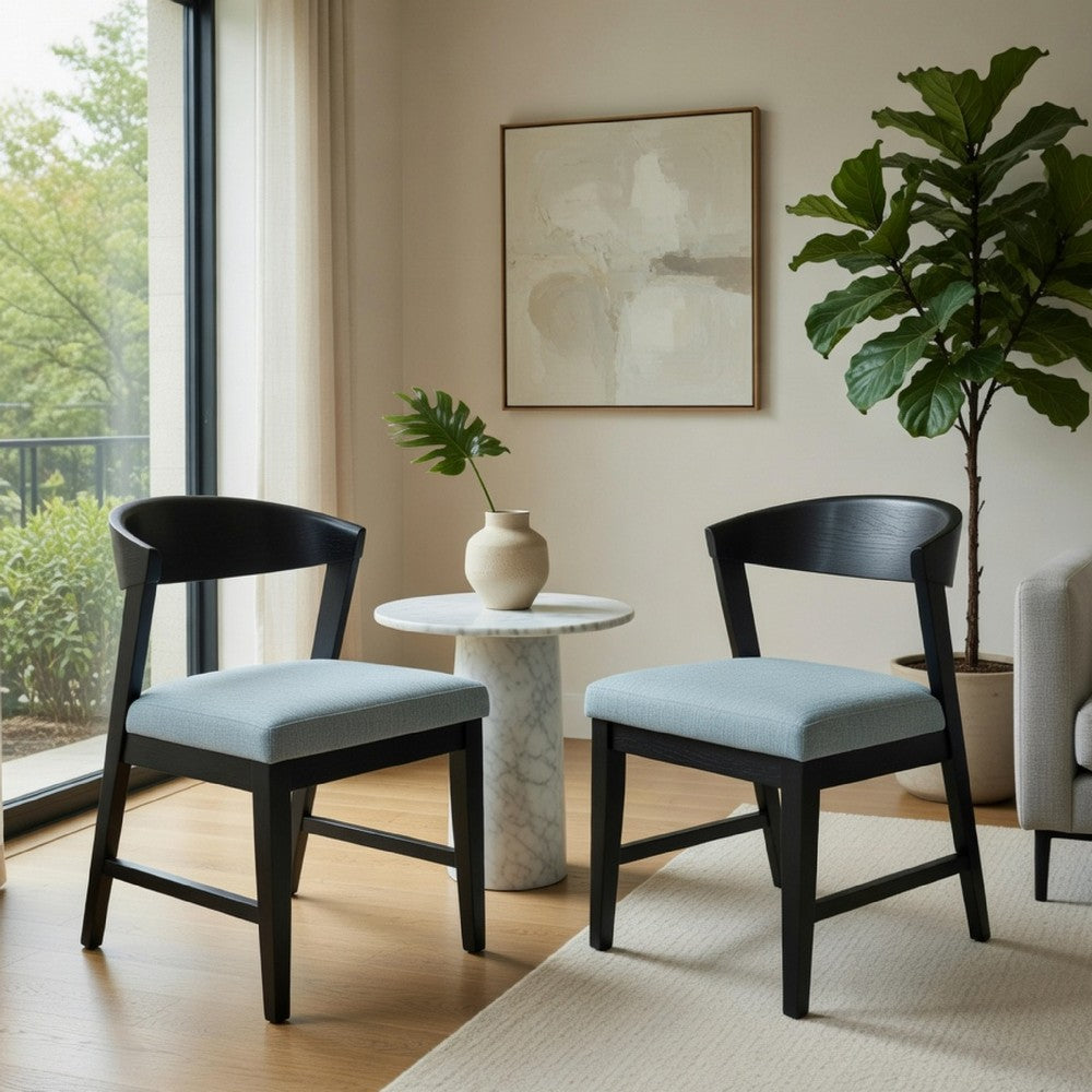 Vecy Side Chair Set of 2 | Gray Fabric Seat | Curved Back | Vintage Black