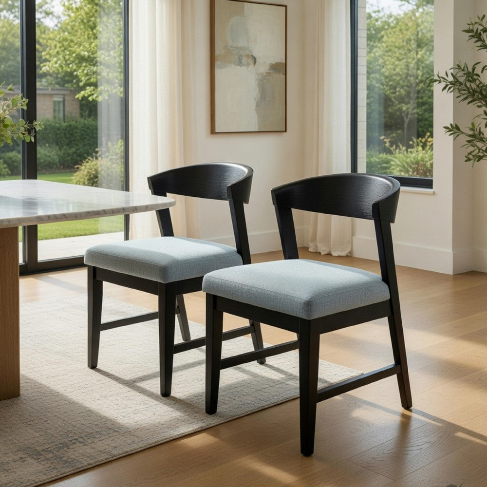 Vecy Side Chair Set of 2 | Gray Fabric Seat | Curved Back | Vintage Black