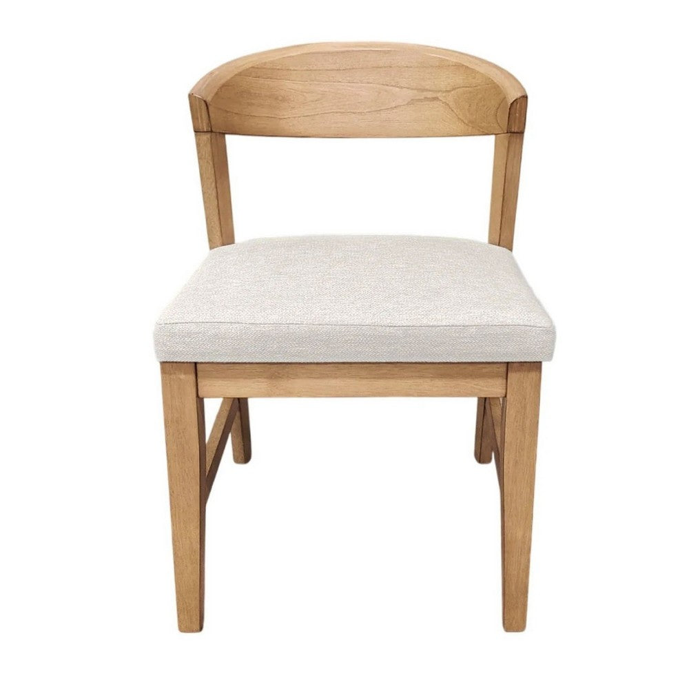 Vecy Side Chair Set of 2 | Ivory Fabric Seat | Curved Back | Natural Brown