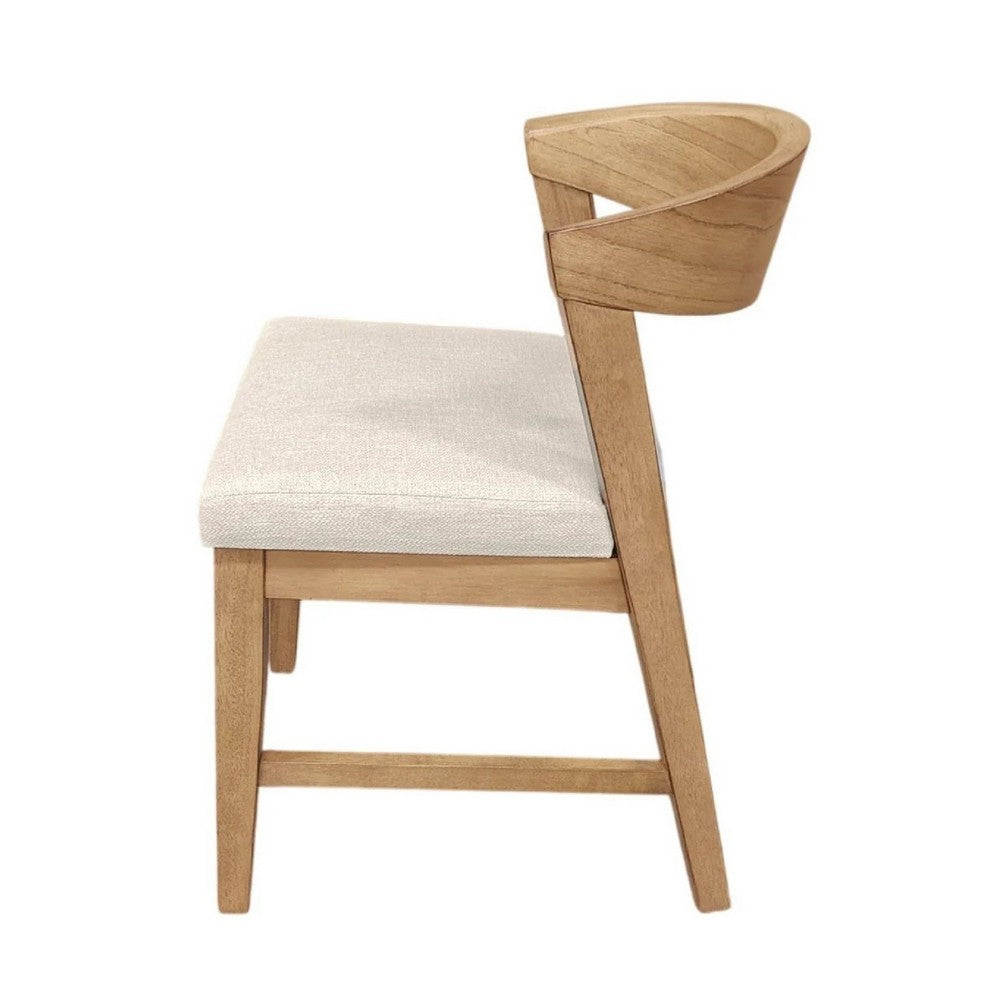 Vecy Side Chair Set of 2 | Ivory Fabric Seat | Curved Back | Natural Brown