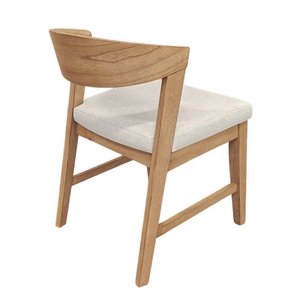 Vecy Side Chair Set of 2 | Ivory Fabric Seat | Curved Back | Natural Brown
