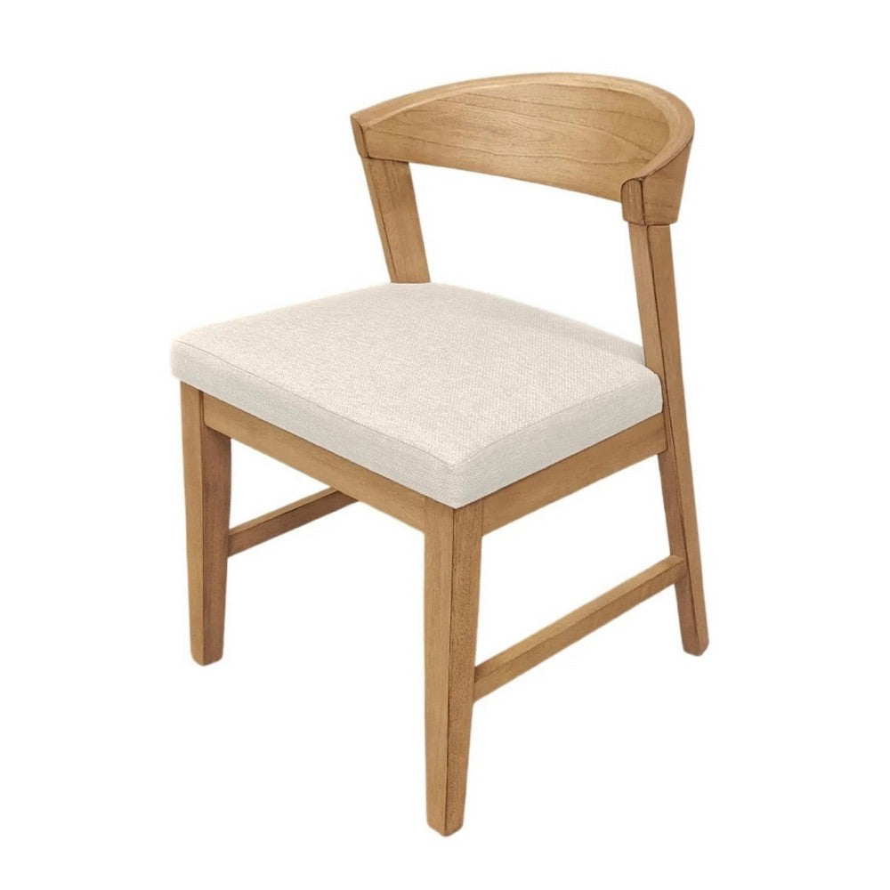 Vecy Side Chair Set of 2 | Ivory Fabric Seat | Curved Back | Natural Brown