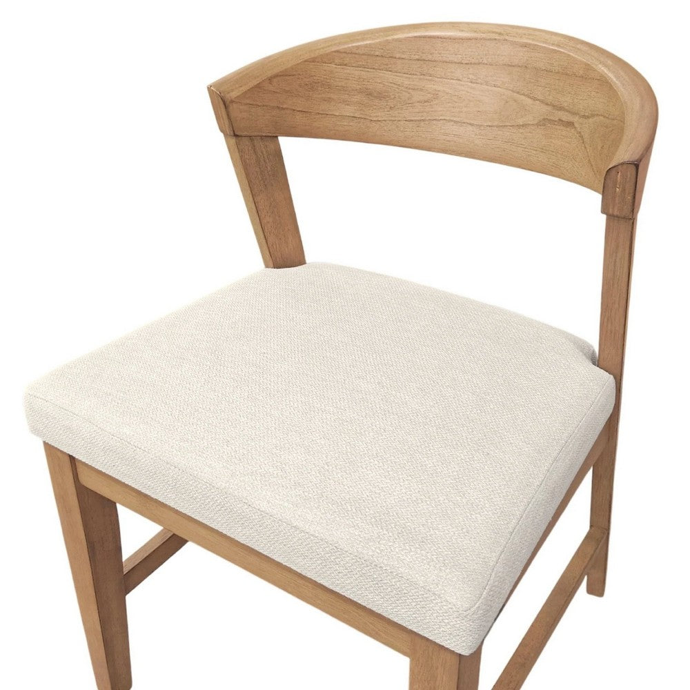 Vecy Side Chair Set of 2 | Ivory Fabric Seat | Curved Back | Natural Brown