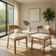Vecy Side Chair Set of 2 | Ivory Fabric Seat | Curved Back | Natural Brown