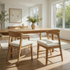 Vecy Side Chair Set of 2 | Ivory Fabric Seat | Curved Back | Natural Brown