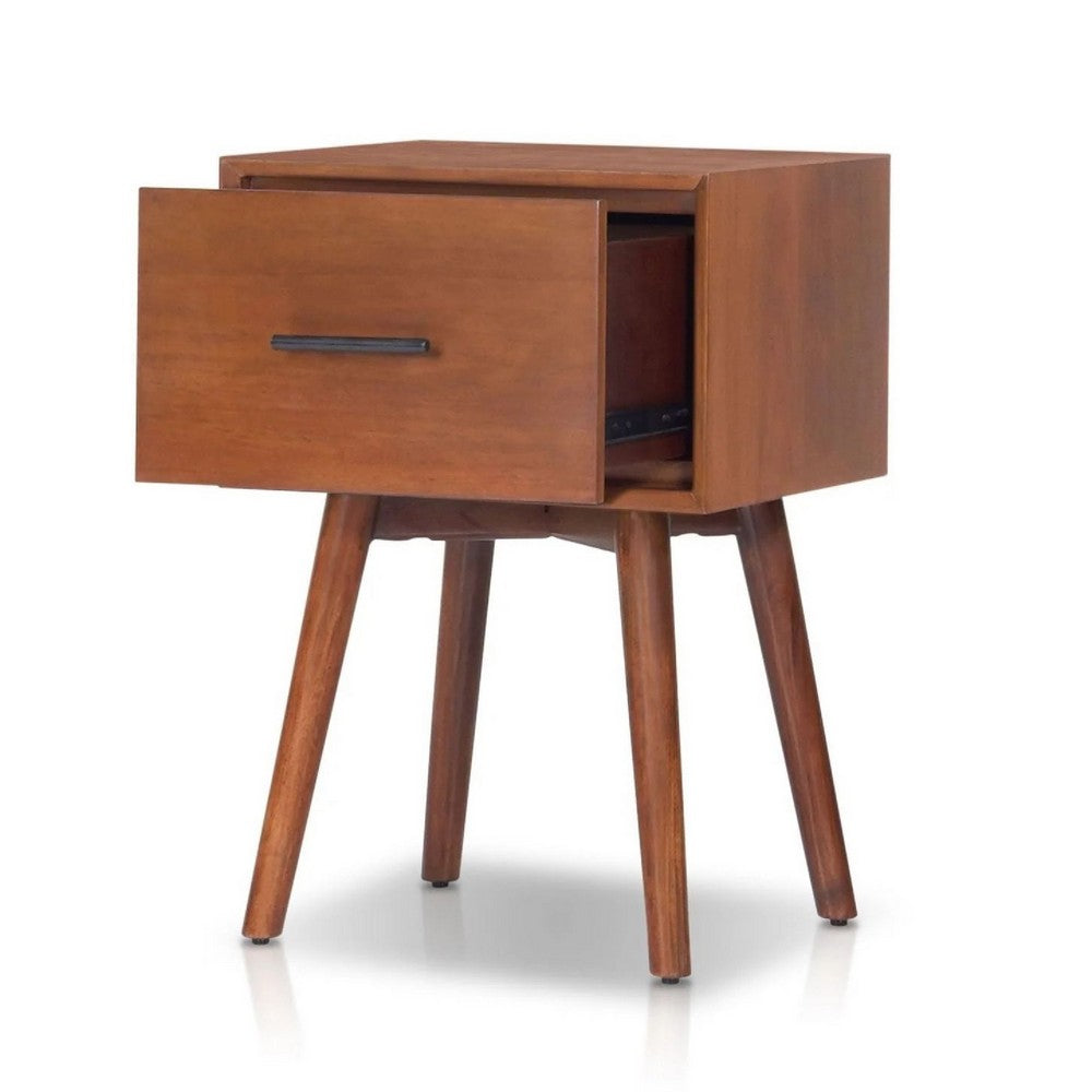 Ian Side End Table w Drawer | Chestnut Brown Wood | 18" Rectangular