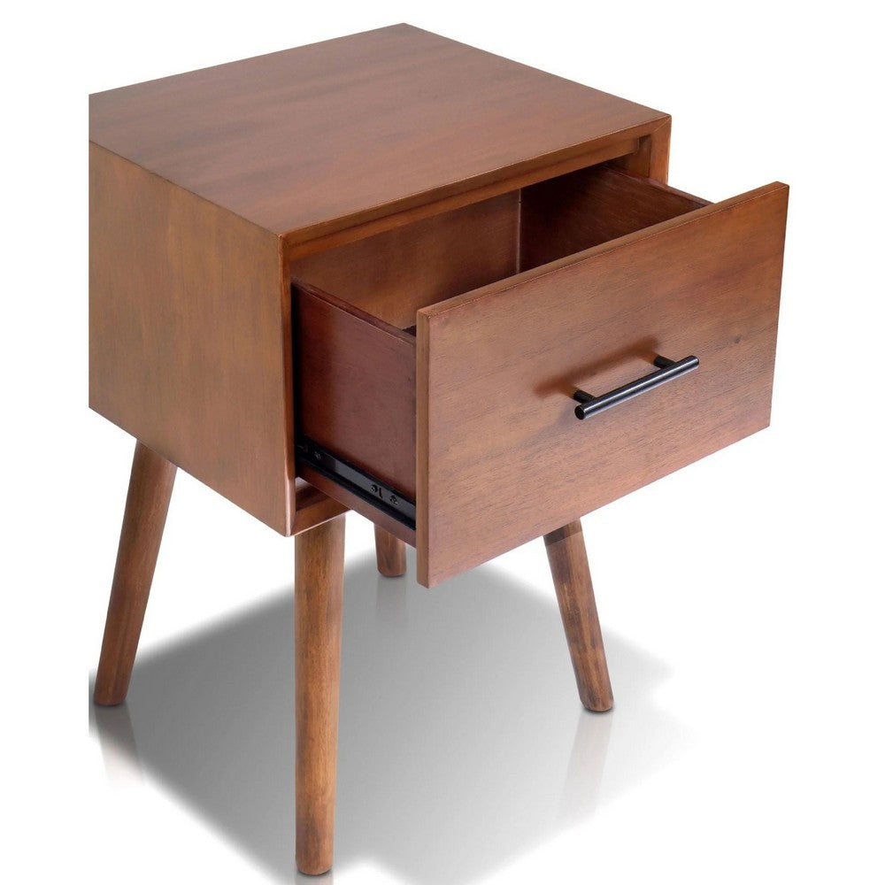 Ian Side End Table w Drawer | Chestnut Brown Wood | 18" Rectangular