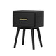 Ian Side End Table | Felt-Lined Drawer | Black Wood | 18" Rectangular