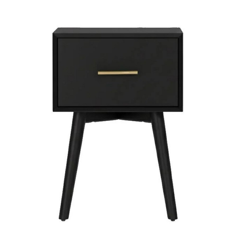 Ian Side End Table | Felt-Lined Drawer | Black Wood | 18" Rectangular