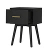 Ian Side End Table | Felt-Lined Drawer | Black Wood | 18" Rectangular