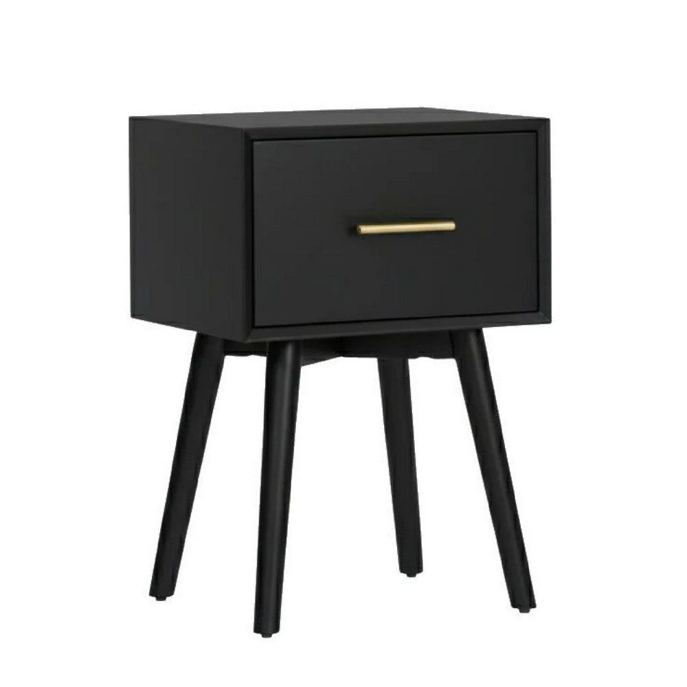 Ian Side End Table | Felt-Lined Drawer | Black Wood | 18" Rectangular