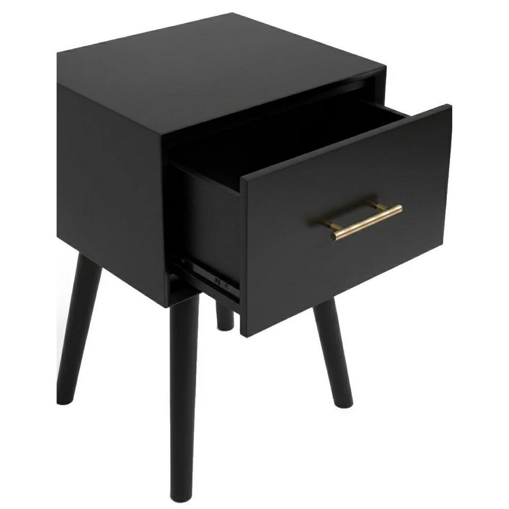 Ian Side End Table | Felt-Lined Drawer | Black Wood | 18" Rectangular