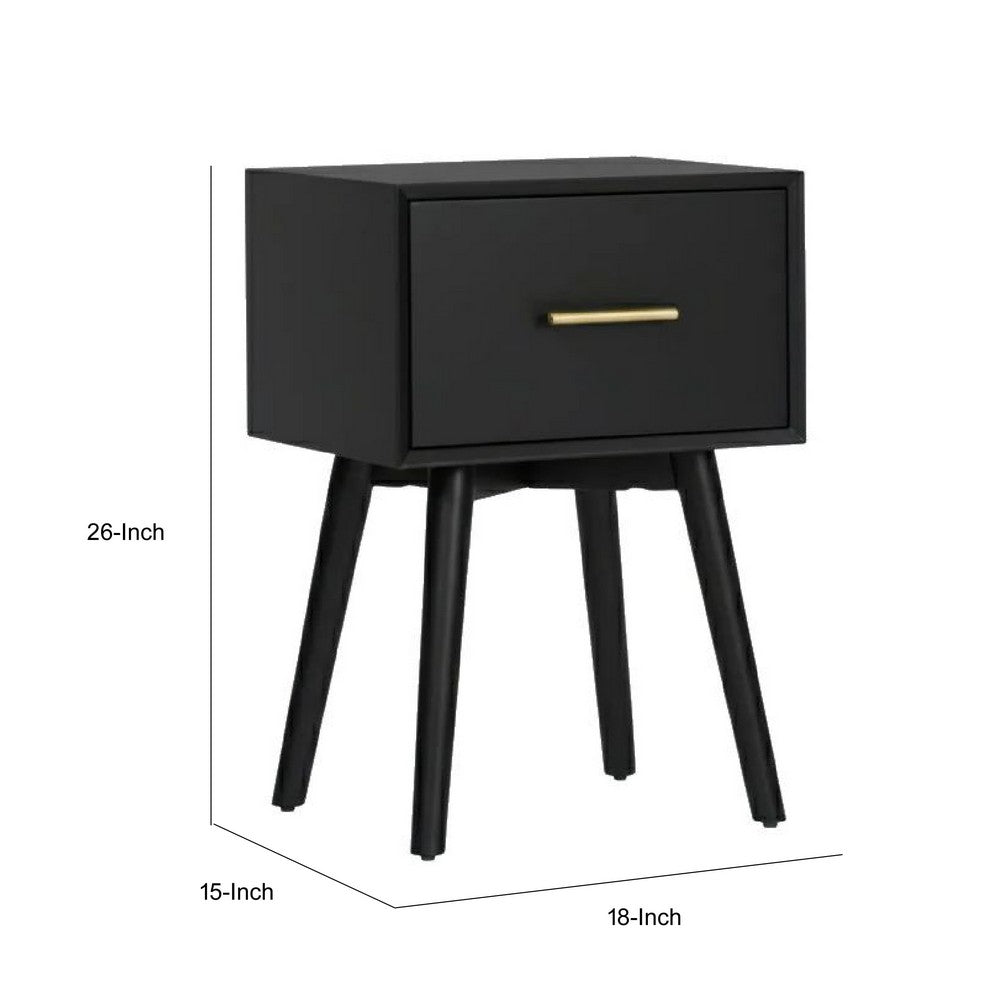 Ian Side End Table | Felt-Lined Drawer | Black Wood | 18" Rectangular