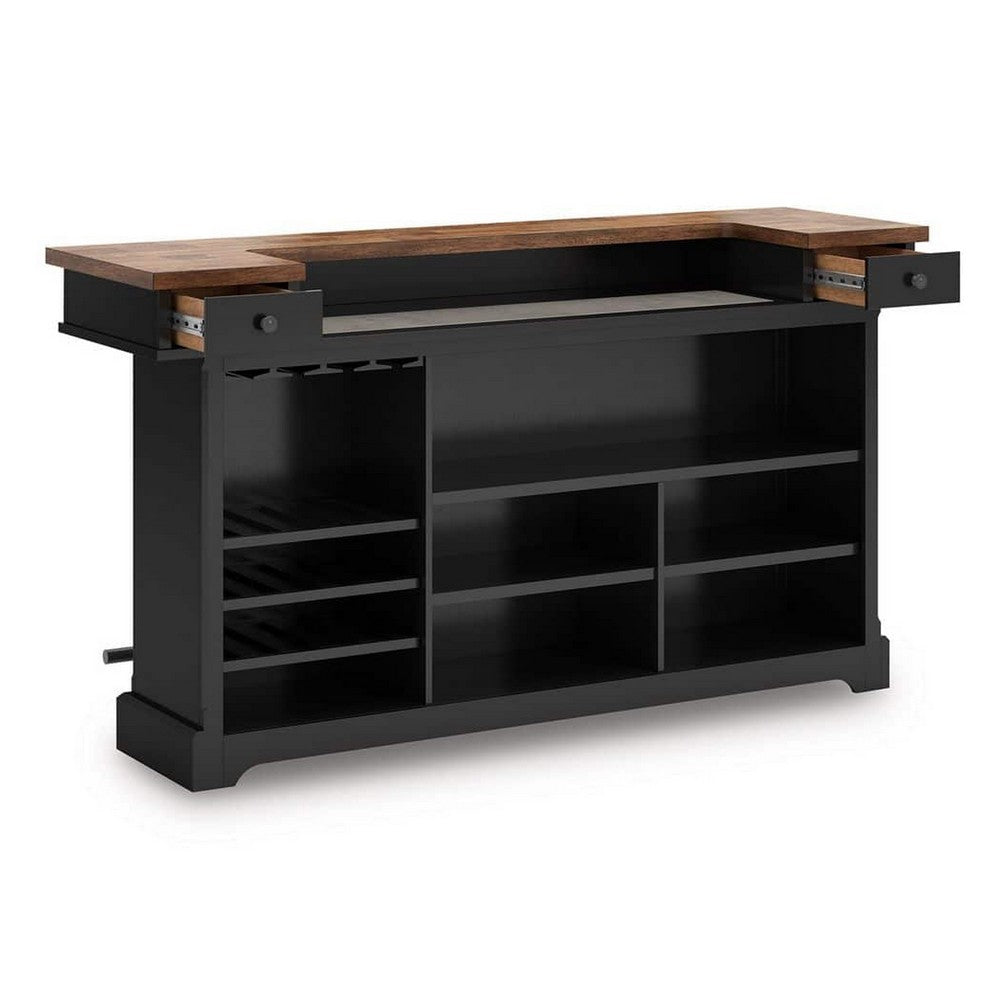Fleur Home Bar Counter Table | 78" Butcher Block Top, Wine Storage | Brown