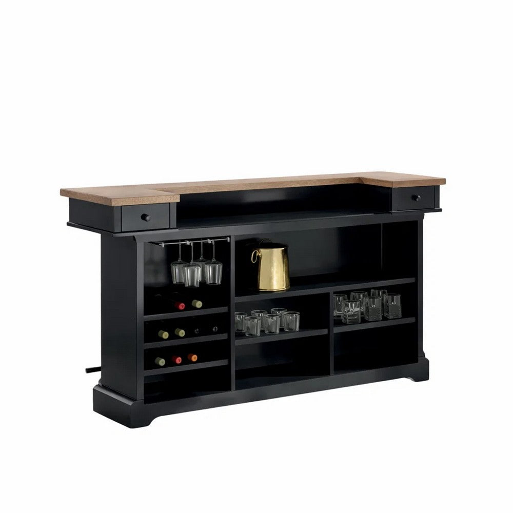 Fleur Home Bar Counter Table | 78" Butcher Block Top, Wine Storage | Brown