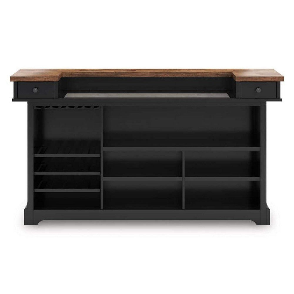 Fleur Home Bar Counter Table | 78" Butcher Block Top, Wine Storage | Brown