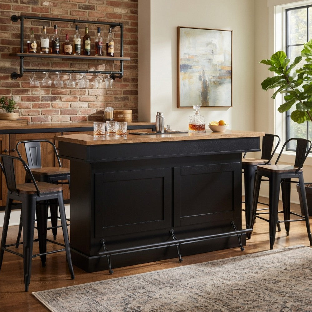 Fleur Home Bar Counter Table | 78" Butcher Block Top, Wine Storage | Brown