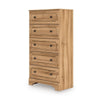 Alia Tall Dresser Chest | 5 Drawers | Nickel Knobs | Natural Oak Brown