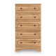 Alia Tall Dresser Chest | 5 Drawers | Nickel Knobs | Natural Oak Brown
