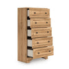 Alia Tall Dresser Chest | 5 Drawers | Nickel Knobs | Natural Oak Brown