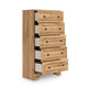 Alia Tall Dresser Chest | 5 Drawers | Nickel Knobs | Natural Oak Brown