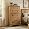 Alia Tall Dresser Chest | 5 Drawers | Nickel Knobs | Natural Oak Brown