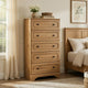 Alia Tall Dresser Chest | 5 Drawers | Nickel Knobs | Natural Oak Brown