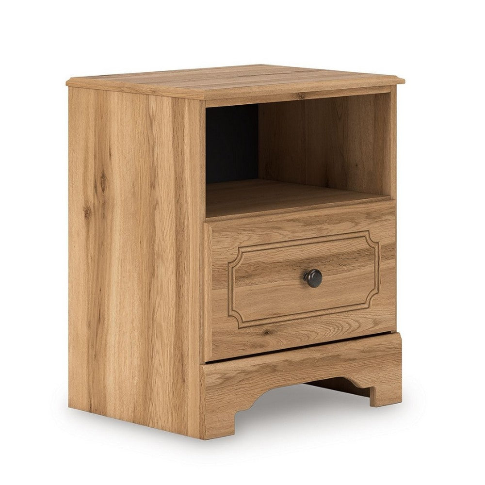 Alia Nighstand with 1 Drawer | USB Port | Open Cubby | Natural Oak Brown