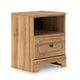 Alia Nighstand with 1 Drawer | USB Port | Open Cubby | Natural Oak Brown