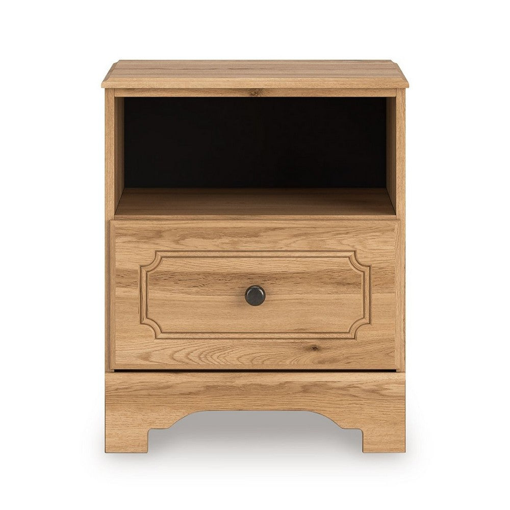 Alia Nighstand with 1 Drawer | USB Port | Open Cubby | Natural Oak Brown