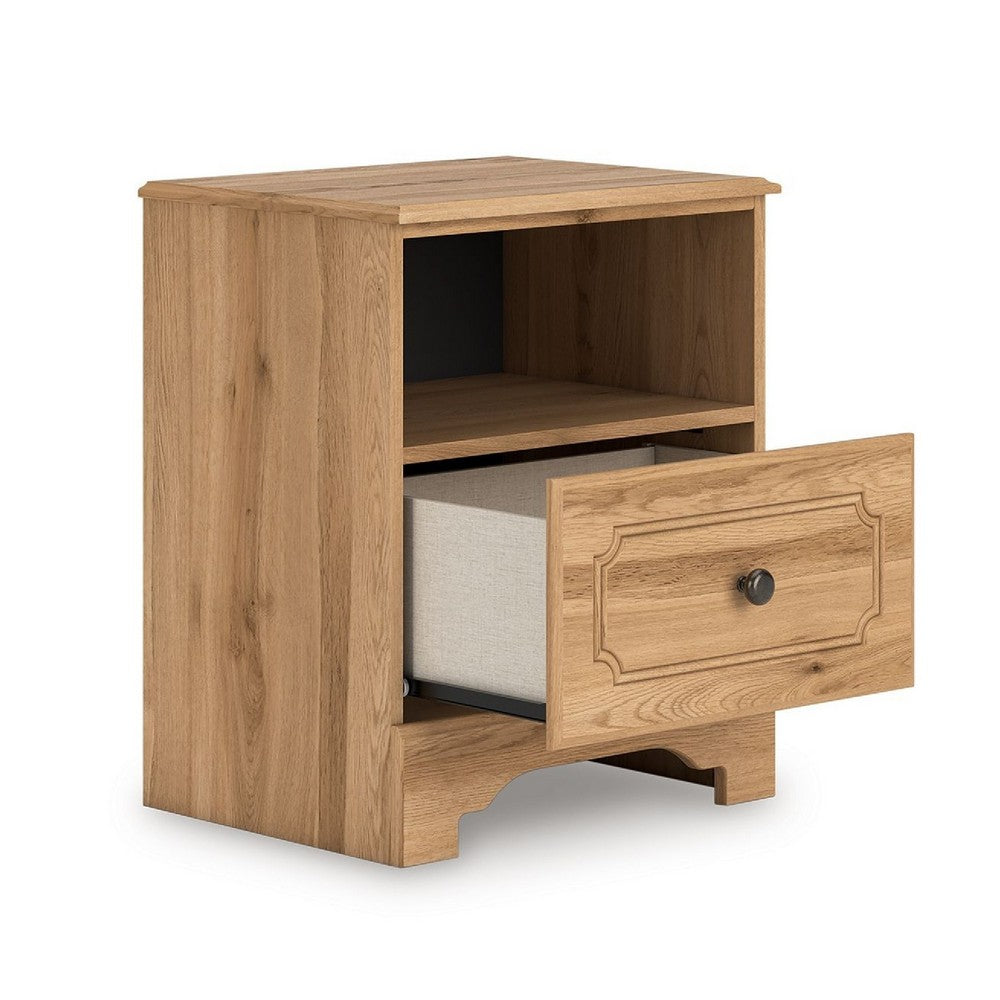 Alia Nighstand with 1 Drawer | USB Port | Open Cubby | Natural Oak Brown