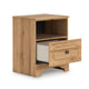 Alia Nighstand with 1 Drawer | USB Port | Open Cubby | Natural Oak Brown