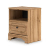 Alia Nighstand with 1 Drawer | USB Port | Open Cubby | Natural Oak Brown
