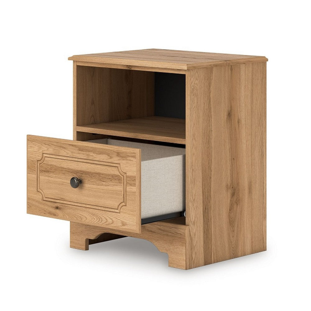 Alia Nighstand with 1 Drawer | USB Port | Open Cubby | Natural Oak Brown