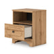 Alia Nighstand with 1 Drawer | USB Port | Open Cubby | Natural Oak Brown