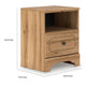 Alia Nighstand with 1 Drawer | USB Port | Open Cubby | Natural Oak Brown