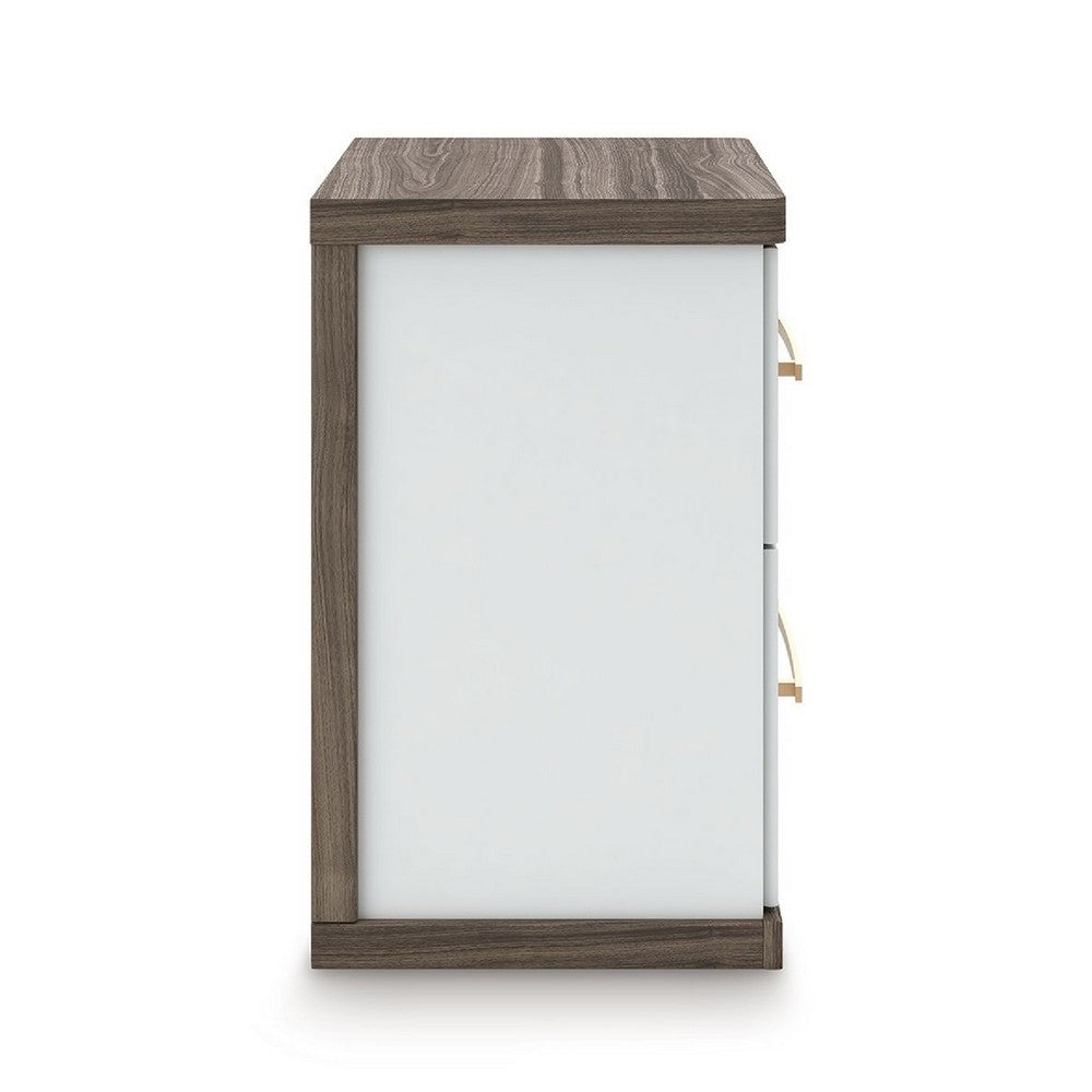 Keny Nightstand | 2 Drawers with Gold Handles | Matte White | Dark Brown