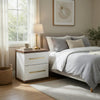 Keny Nightstand | 2 Drawers with Gold Handles | Matte White | Dark Brown