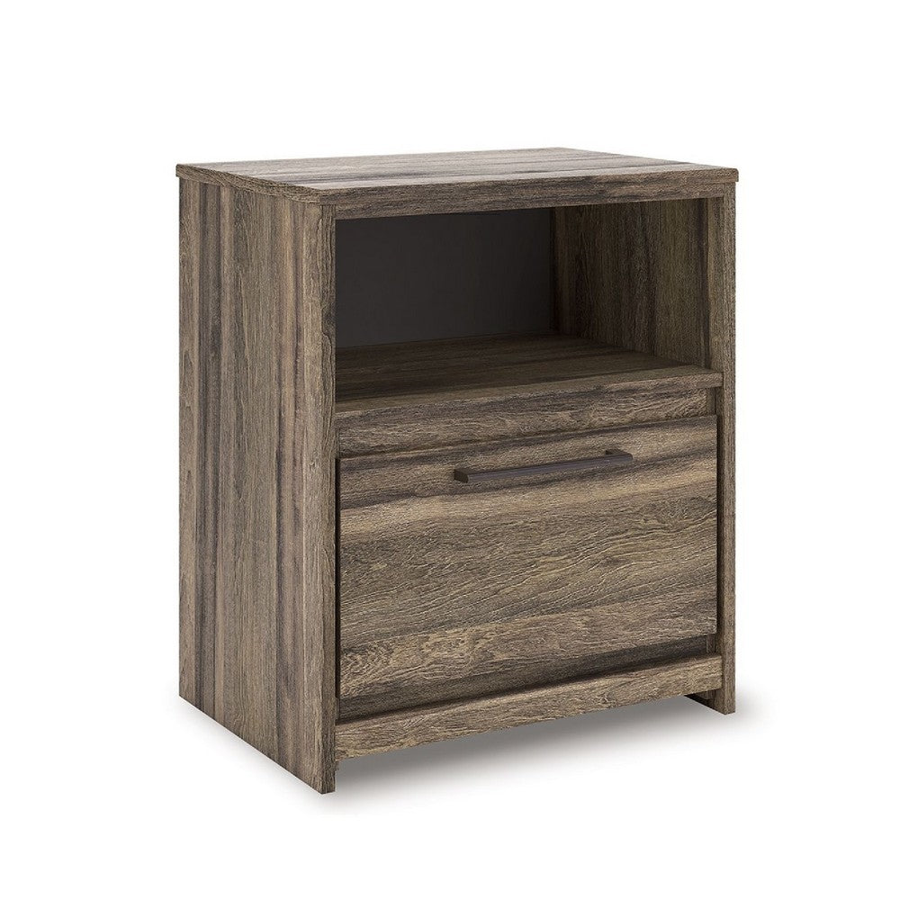 Eli Nighstand | 1 Drawer with Gunmetal Pull | Open Cubby | Rustic Brown