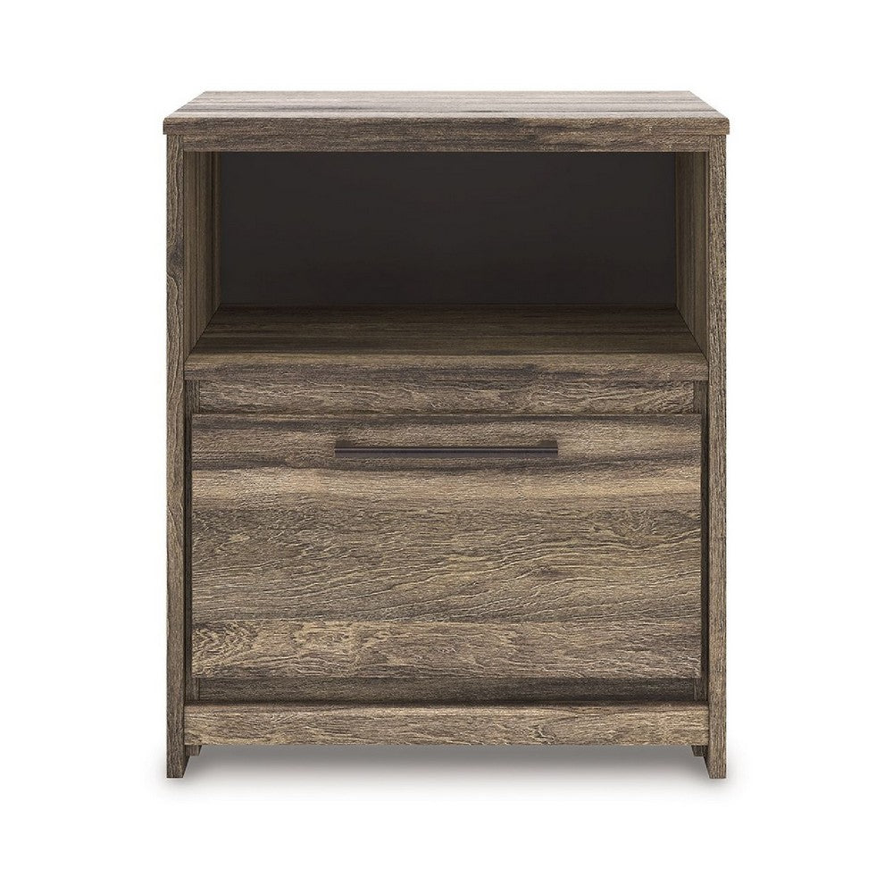 Eli Nighstand | 1 Drawer with Gunmetal Pull | Open Cubby | Rustic Brown