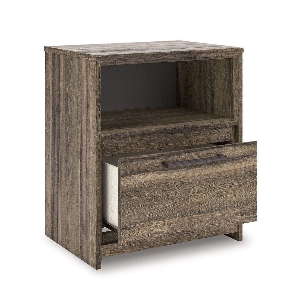 Eli Nighstand | 1 Drawer with Gunmetal Pull | Open Cubby | Rustic Brown