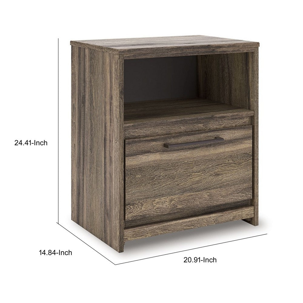 Eli Nighstand | 1 Drawer with Gunmetal Pull | Open Cubby | Rustic Brown