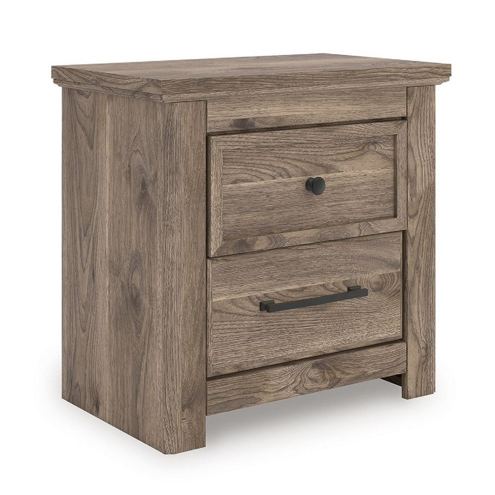 Cota Nightstand | 2 Drawers with Bronze Handles | USB Port | Dark Brown