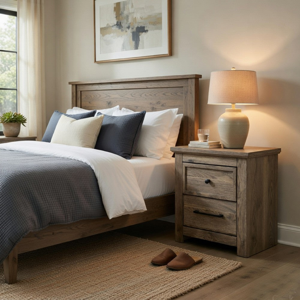 Cota Nightstand | 2 Drawers with Bronze Handles | USB Port | Dark Brown